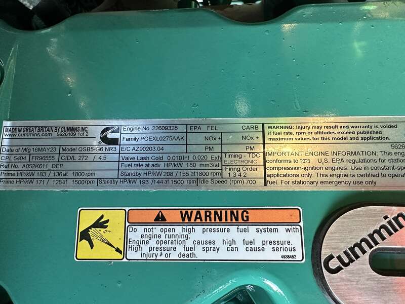 New Cummins C125D6C QSB5-G6 NR3 Diesel Generator, EPA Tier 3