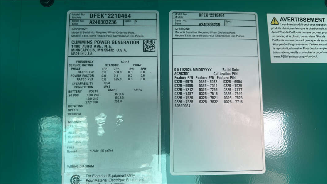New Cummins DFEK QSX15-G9 Diesel Generator EPA Tier 2