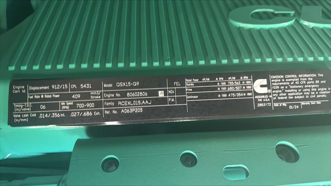 New Cummins DFEK QSX15-G9 Diesel Generator EPA Tier 2