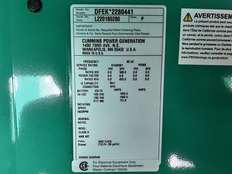 New Cummins DFEK QSX15-G9 Diesel Generator 0 Hrs EPA Tier 2