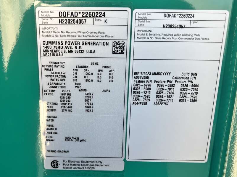 New Cummins DQFAD QST30-G5 NR2 Diesel Generator, EPA Tier 2