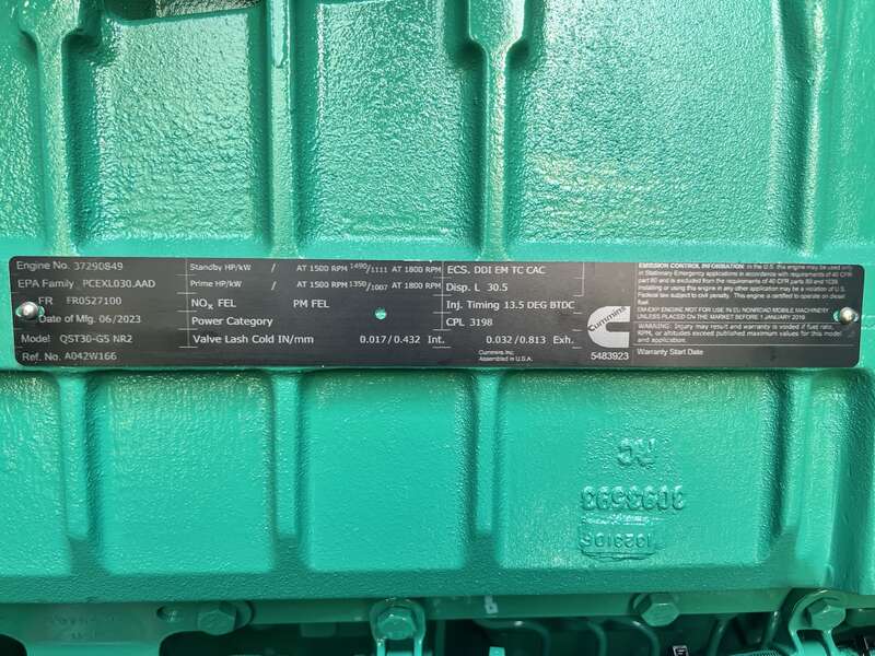 New Cummins DQFAD QST30-G5 NR2 Diesel Generator, EPA Tier 2