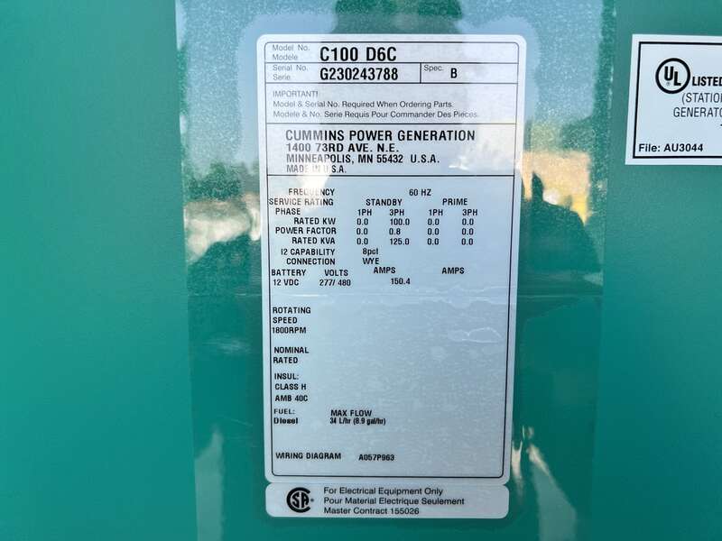 New Cummins C100D6C QSB5-G13 NR3 Diesel Generator, EPA Tier 3