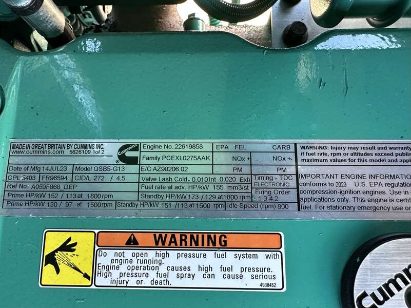New Cummins C100D6C QSB5-G13 NR3 Diesel Generator, EPA Tier 3
