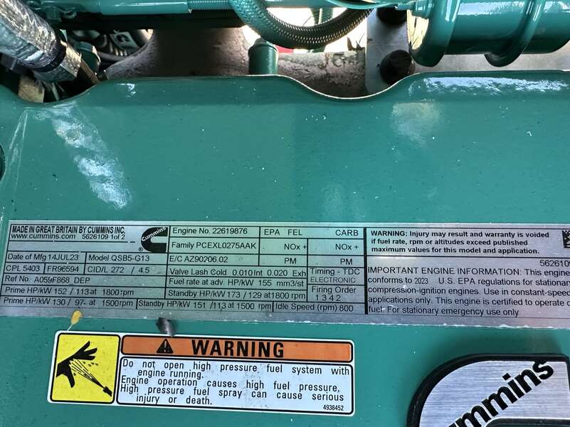 New Cummins C100D6C QSB5-G13 NR3 Diesel Generator, EPA Tier 3