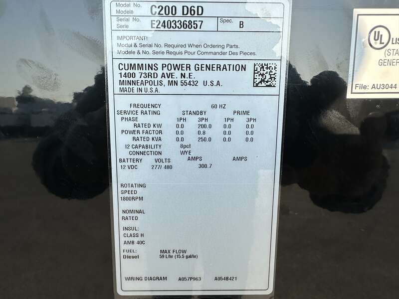 New Cummins C200D6D QSB7-G5 NR3 Diesel Generator, EPA Tier 3