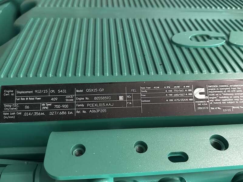New Cummins DFEK QSX15-G9 Diesel Generator 0 Hrs EPA Tier 2