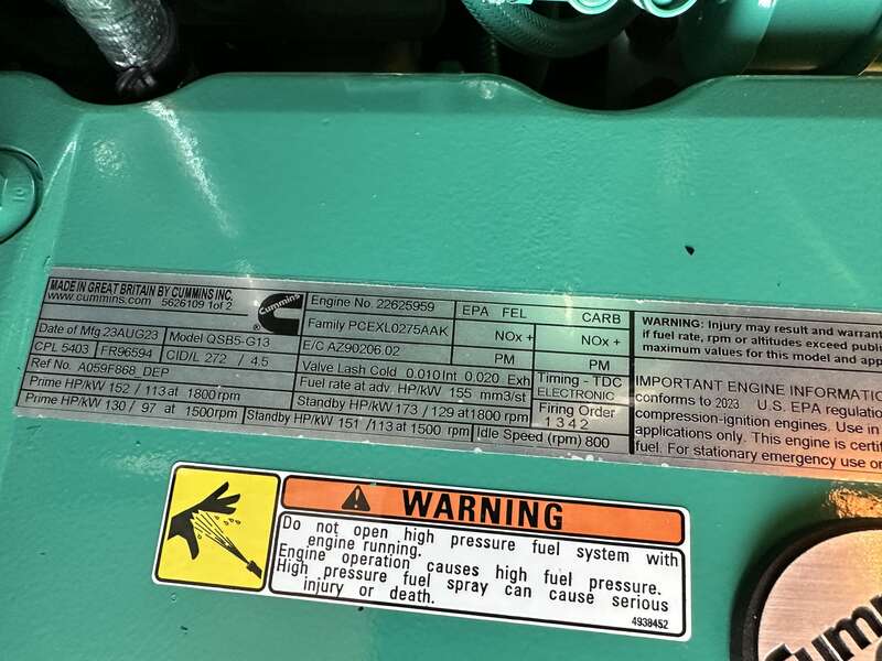 New Cummins C100D6C QSB5-G13 NR3 Diesel Generator, EPA Tier 3
