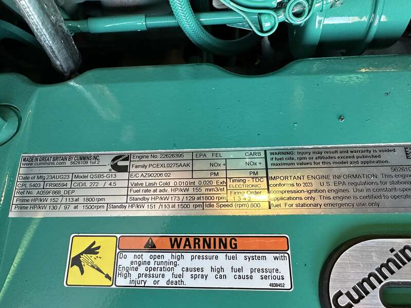 New Cummins C100D6C QSB5-G13 NR3 Diesel Generator, EPA Tier 3