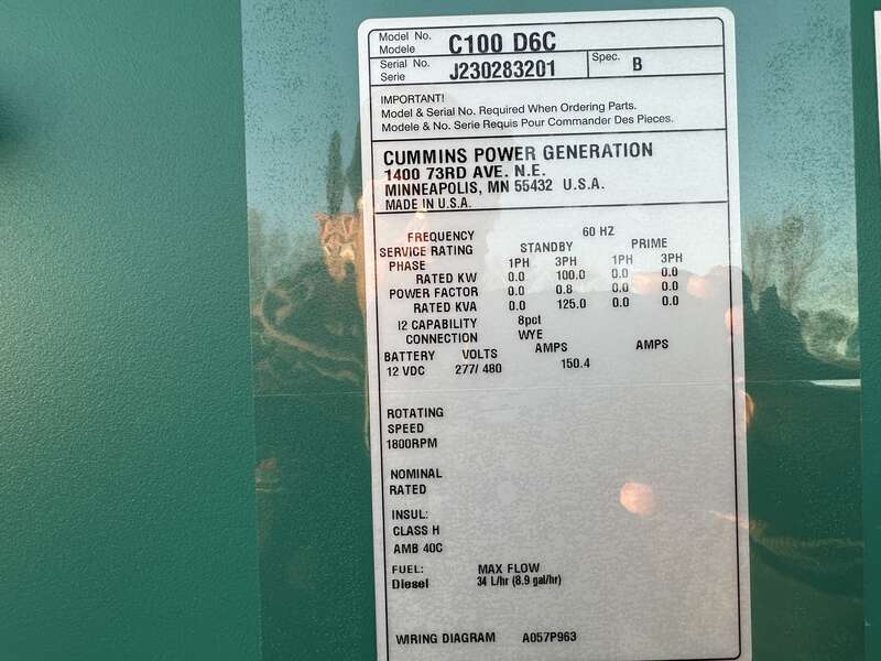 New Cummins C100D6C QSB5-G13 NR3 Diesel Generator, EPA Tier 3