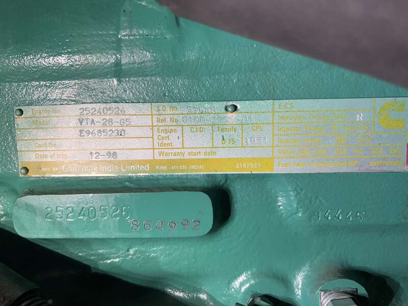 Used Cummins DFGB VTA28-G5 Diesel Generator, 228 Hrs