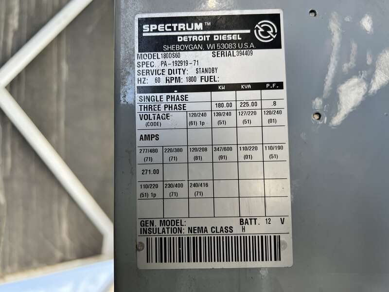 Used Detroit Diesel 180DS60 Portable Diesel Generator, 94 Hrs