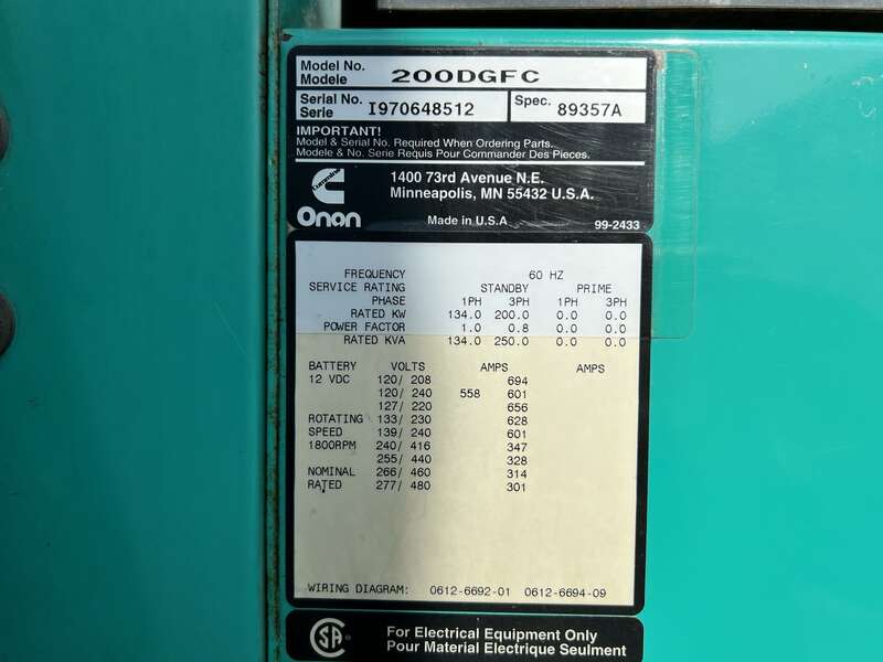 Used Cummins DGFC 6CTA8.3 Diesel Generator, 467 Hours