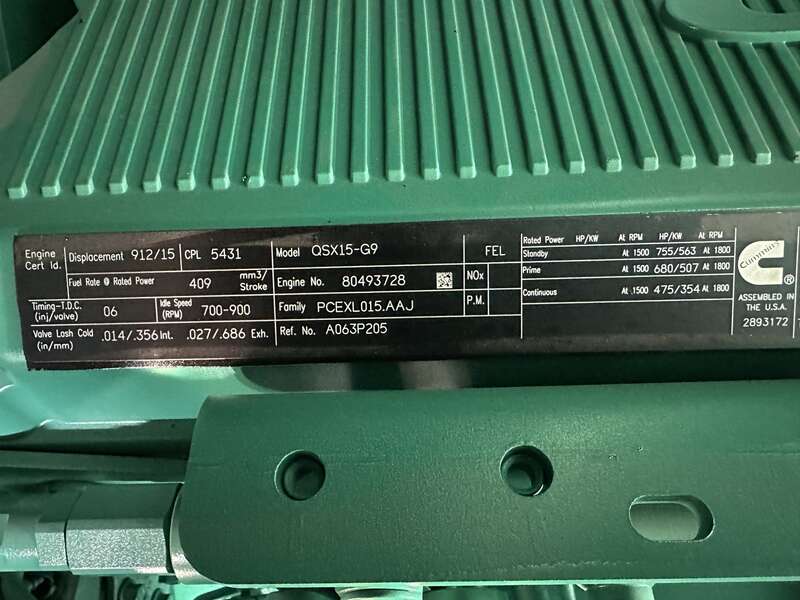 New Cummins DFEK QSX15-G9 Diesel Generator EPA Tier 2