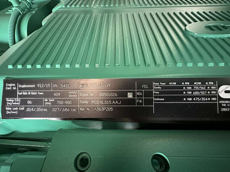 New Cummins DFEK QSX15-G9 Diesel Generator 0 Hrs EPA Tier 2