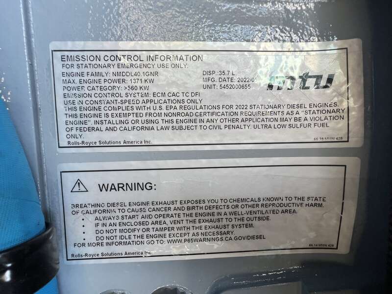 New MTU DS1000 16V2000G86S Diesel Generator, 0 Hrs, EPA Tier 2