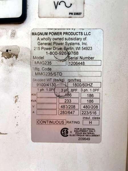 Used Magnum MMG235 Rental Grade Diesel Generator 12865 Hrs EPA Tier 3 Flex