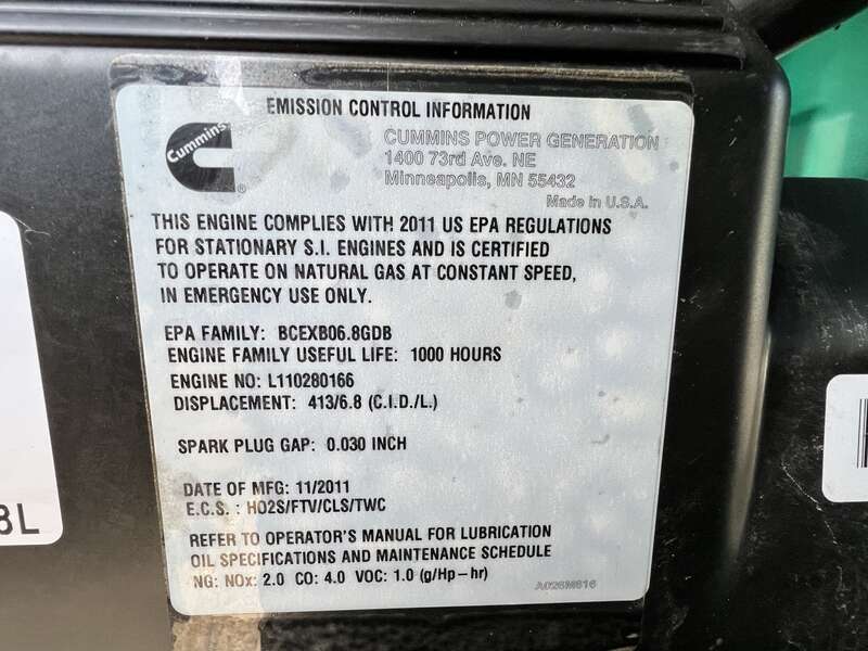Used Cummins GGHH Natural Gas / Propane Generator, 267 Hrs