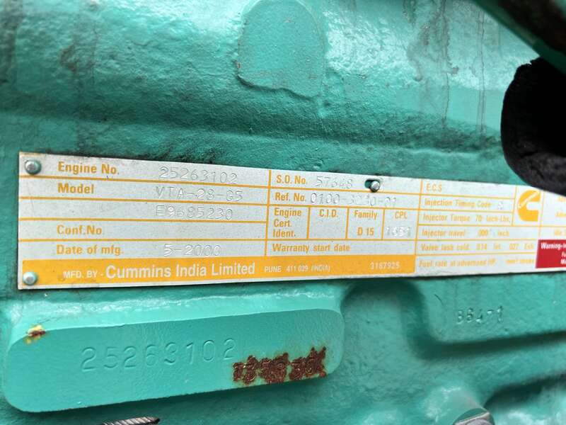 Used Cummins DFGB VTA28-G5 Diesel Generator, 636 Hrs
