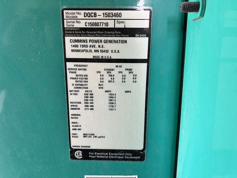 Used Cummins DQCB QSK23-G7 NR2 Diesel Generator, 186 Hrs, EPA Tier 2