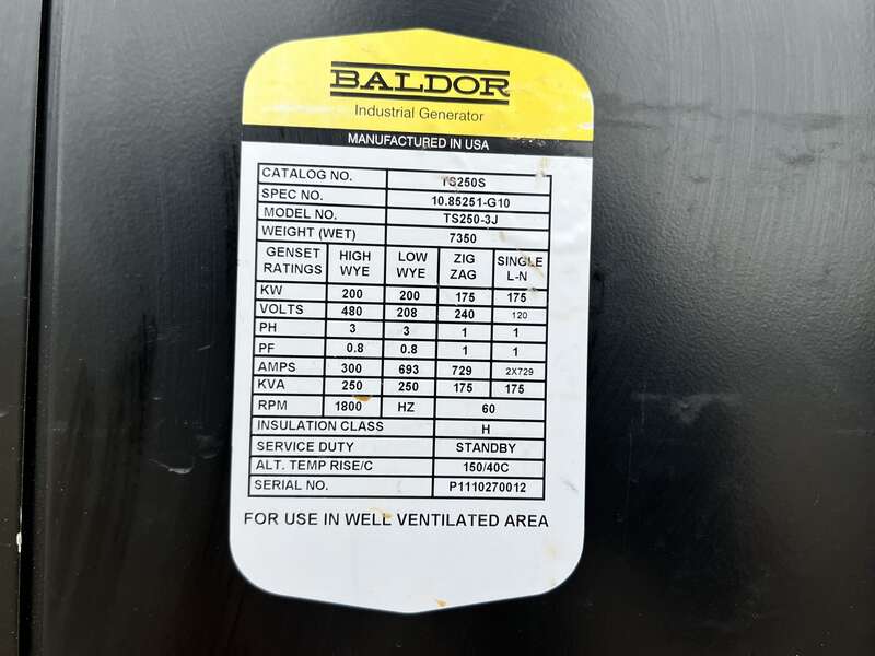 Used Baldor TS250T Rental Grade Diesel Generator, 14093 Hrs, EPA Tier 3