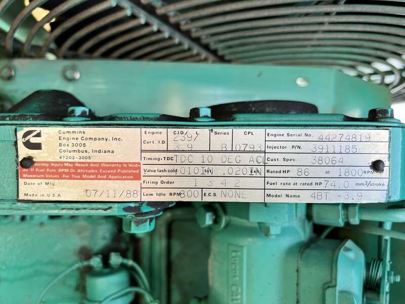 Used Cummins 50DGCAL31294A 4BT-3.9 Diesel Generator, 646 Hrs