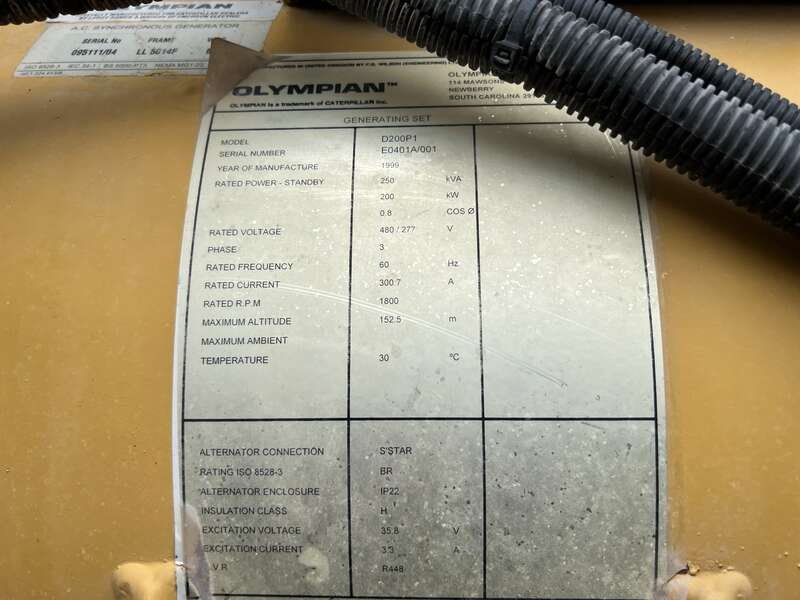 Used Caterpillar D200P1 Diesel Generator, 134 Hrs