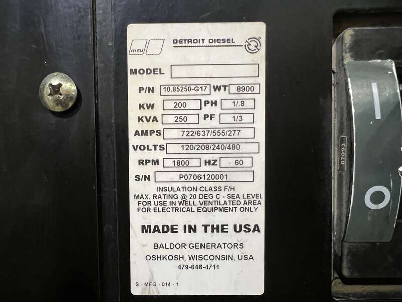 Used MTU DS250 Rental Grade 6068HF485 Diesel Generator, 549 Hrs, EPA Tier 3