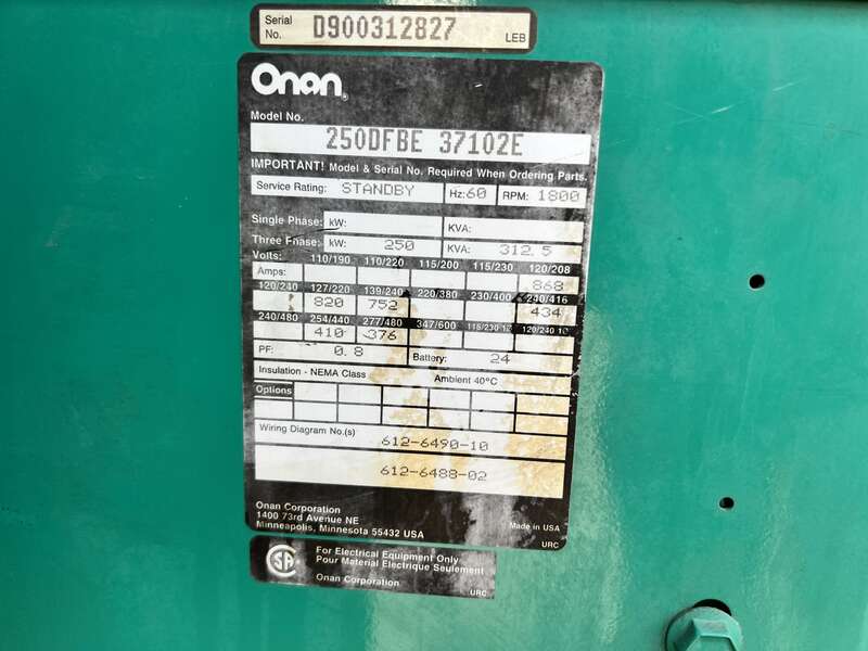 Used Cummins DFBE Diesel Generator | 211 Hrs | 250 KW | 0 Price | CSDG