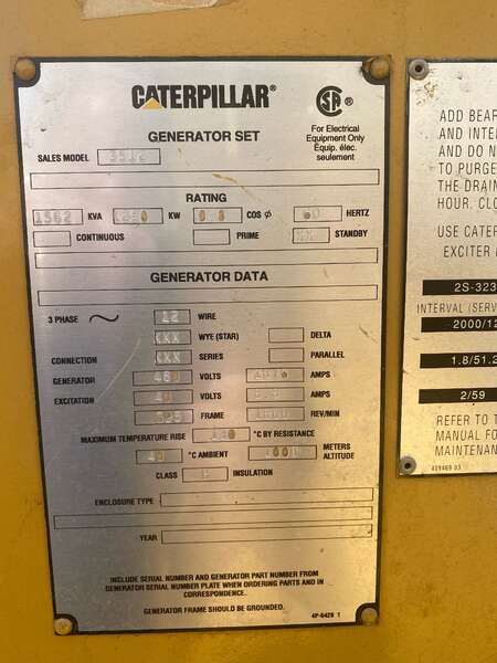 Used Caterpillar 3512 Diesel Generator, 513 Hrs