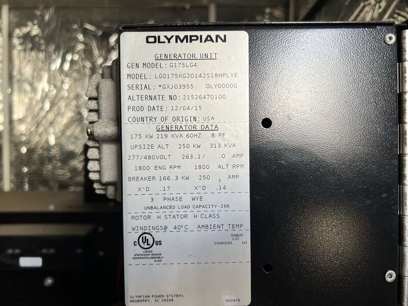 Used Caterpillar Olympian G175LG4 Natural Gas Generator 179 Hrs EPA Certified