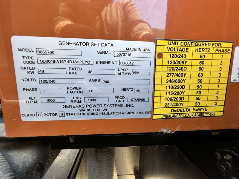 Used Generac SD0048 John Deere Diesel Generator, 411 Hrs EPA Tier 3 Single Phase