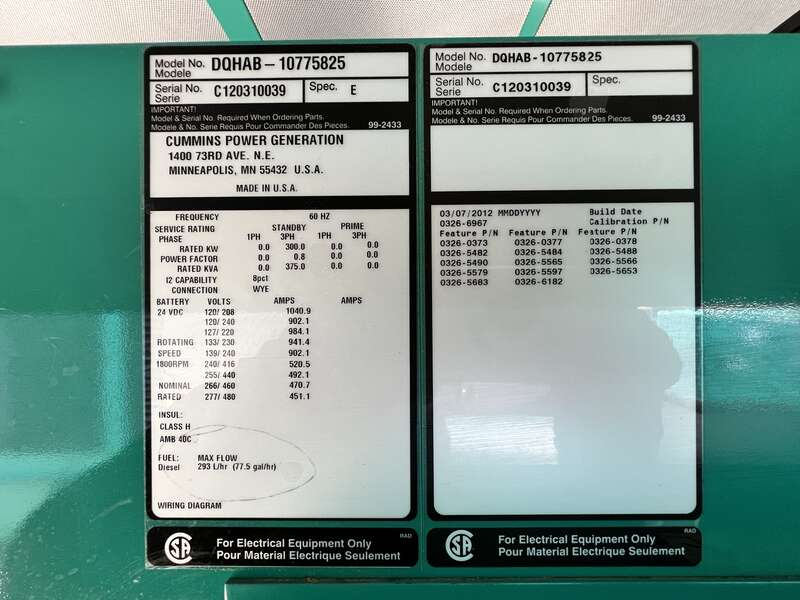 Used Cummins DQHAB QSM11-G4 Diesel Generator, 248 Hrs EPA Tier 3