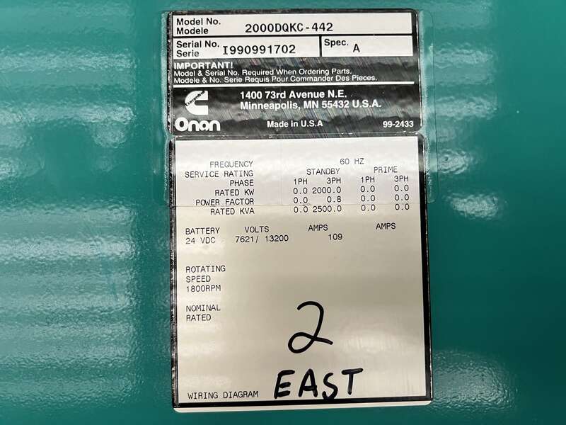 Used Cummins DQKC QSK60-G6 Diesel Generator 613 Hrs 13800V