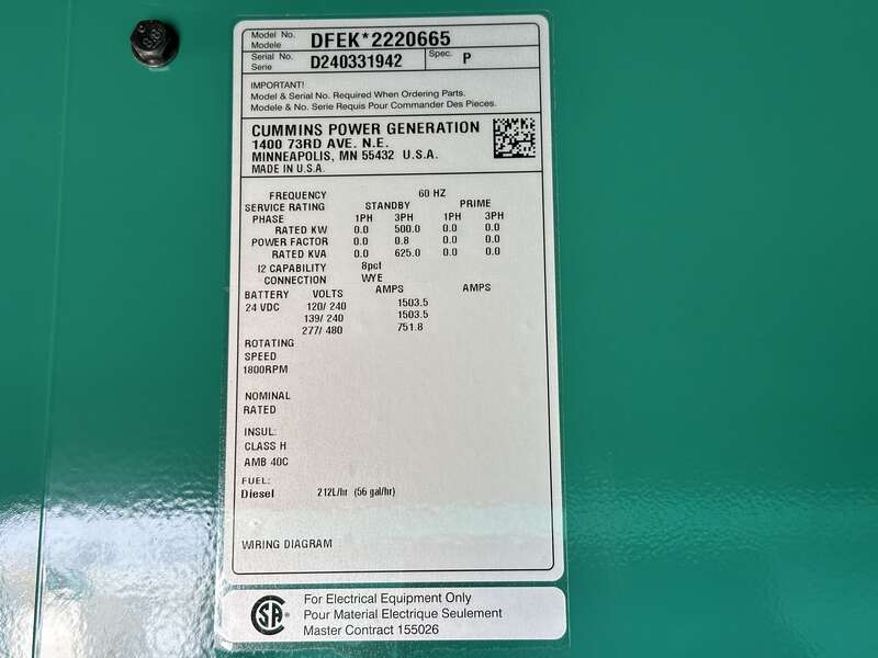 New Cummins DFEK QSX15-G9 Diesel Generator EPA Tier 2