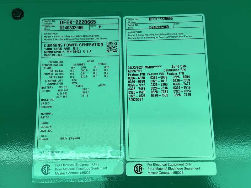 New Cummins DFEK QSX15-G9 Diesel Generator EPA Tier 2