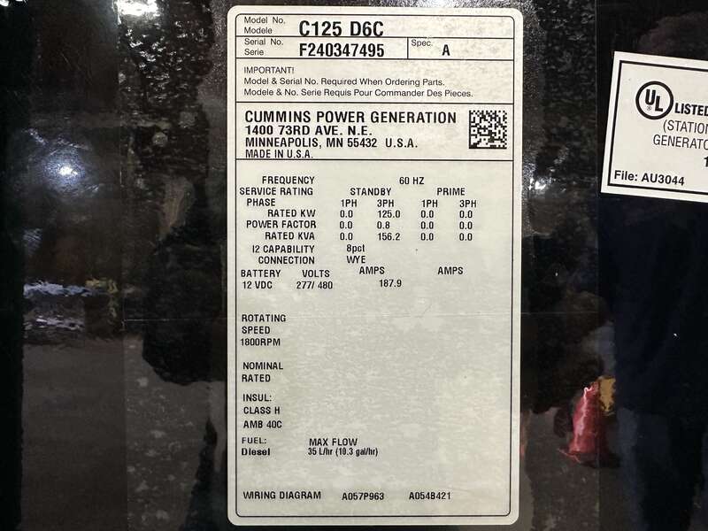New Cummins C125D6C QSB5-G6 NR3 Diesel Generator, 0 Hrs, EPA Tier 3