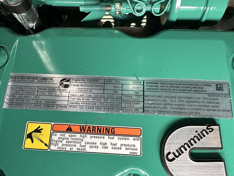 New Cummins C125D6C QSB5-G6 NR3 Diesel Generator, 0 Hrs, EPA Tier 3