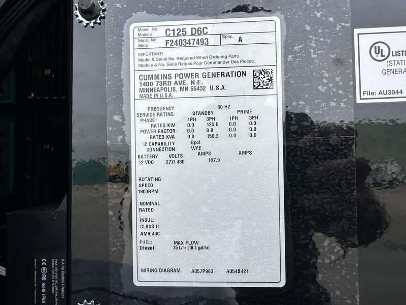 New Cummins C125D6C QSB5-G6 NR3 Diesel Generator, 0 Hrs, EPA Tier 3