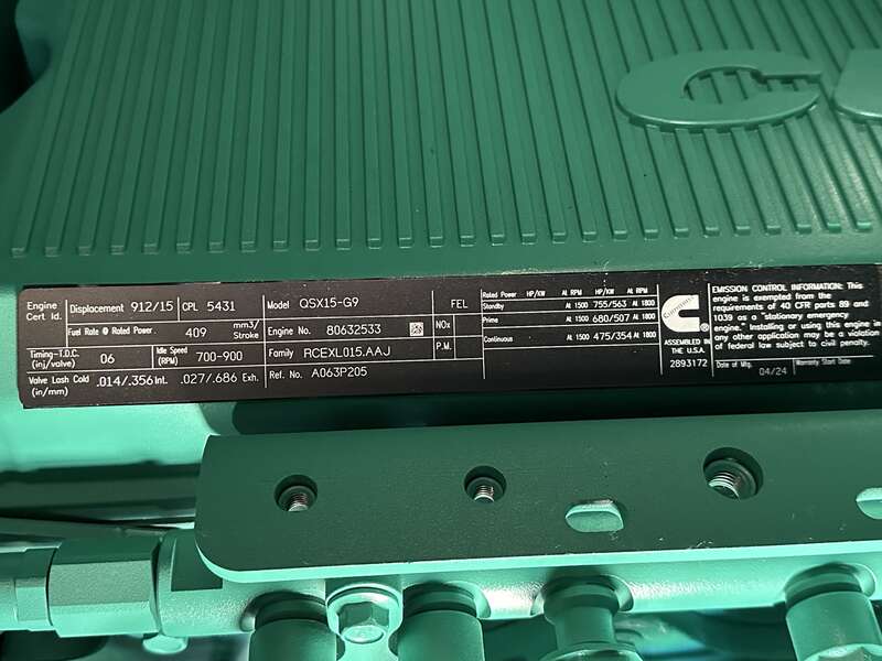 New Cummins DFEK QSX15-G9 Diesel Generator EPA Tier 2