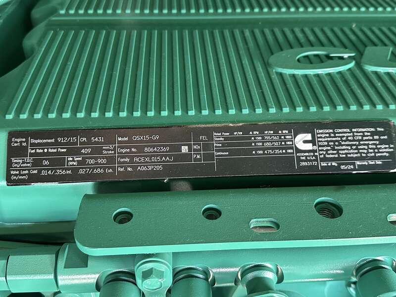 New Cummins DFEK QSX15-G9 Diesel Generator EPA Tier 2