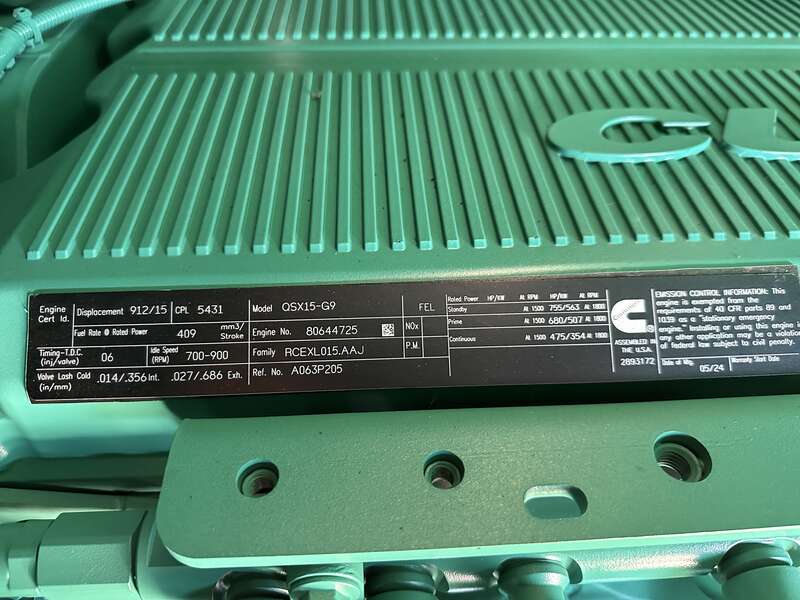 New Cummins DFEK QSX15-G9 Diesel Generator EPA Tier 2