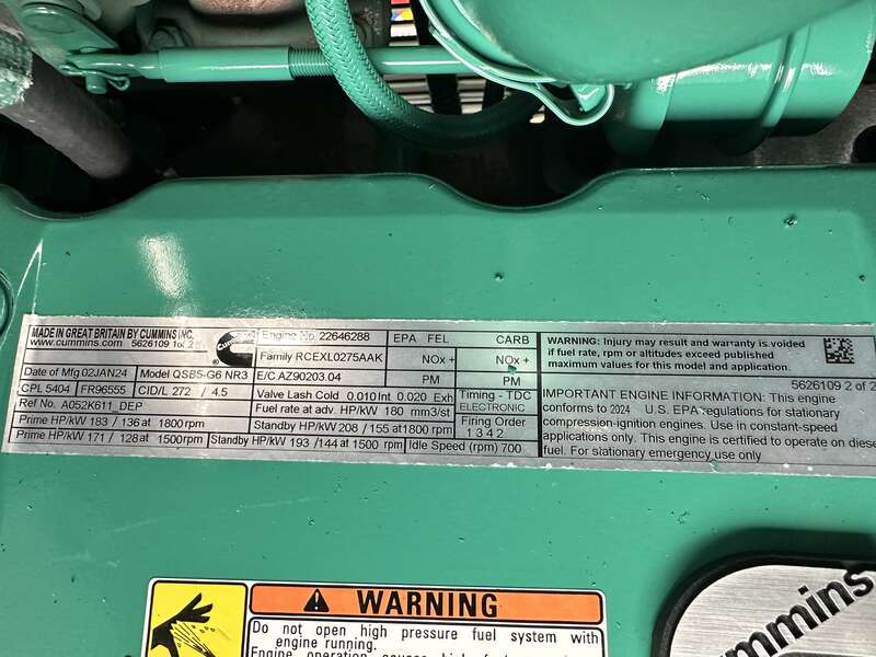 New Cummins C125D6C QSB5-G6 NR3 Diesel Generator, 0 Hrs, EPA Tier 3