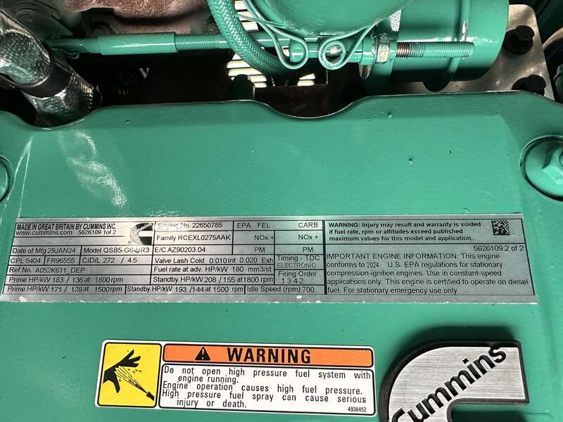 New Cummins C125D6C QSB5-G6 NR3 Diesel Generator, 0 Hrs, EPA Tier 3