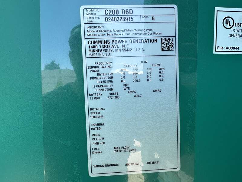 New Cummins C200D6D QSB7-G5 NR3 Diesel Generator, EPA Tier 3
