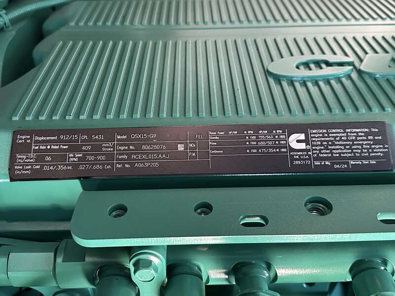 New Cummins DFEK QSX15-G9 Diesel Generator EPA Tier 2