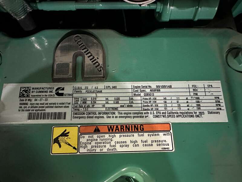 New Cummins C100D6C QSB5-G13 NR3 Diesel Generator, EPA Tier 3