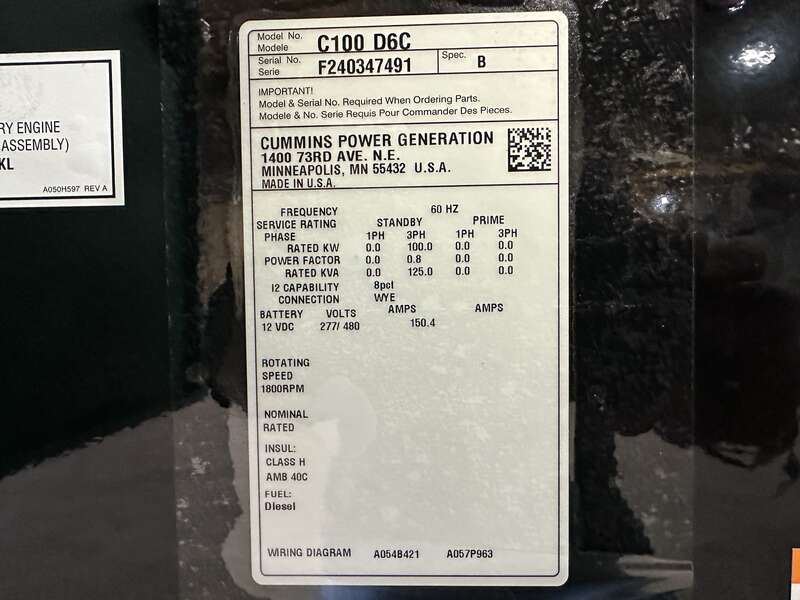 New Cummins C100D6C QSB5-G13 NR3 Diesel Generator, EPA Tier 3