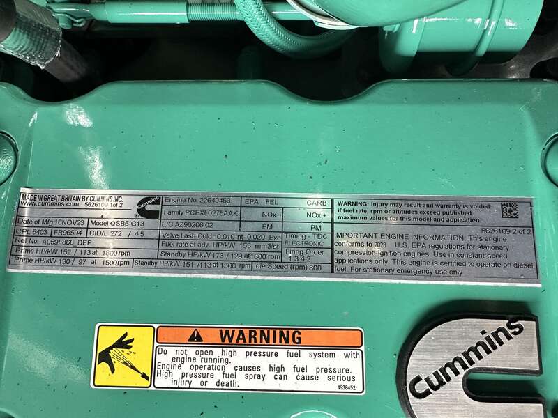New Cummins C100D6C QSB5-G13 NR3 Diesel Generator, EPA Tier 3