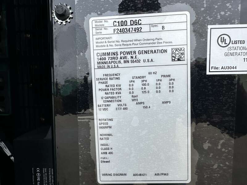 New Cummins C100D6C QSB5-G13 NR3 Diesel Generator, EPA Tier 3